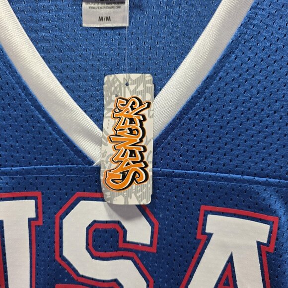 Spencers USA Drinking Team Shirt Womens Medium Jersey Mesh Patriotic Fun Top - Picture 5 of 10